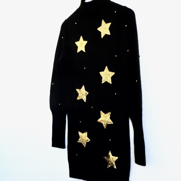 NEW! Majorelle Revolve Knit Black Sweater Dress w/ Gold Sequin Patches SZ M - Picture 2 of 5